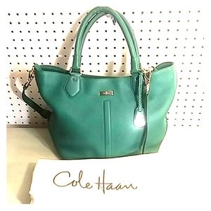 AUTHENTIC GREEN PEBBLED LEATHER COLE HAAN SHOULDER BAG